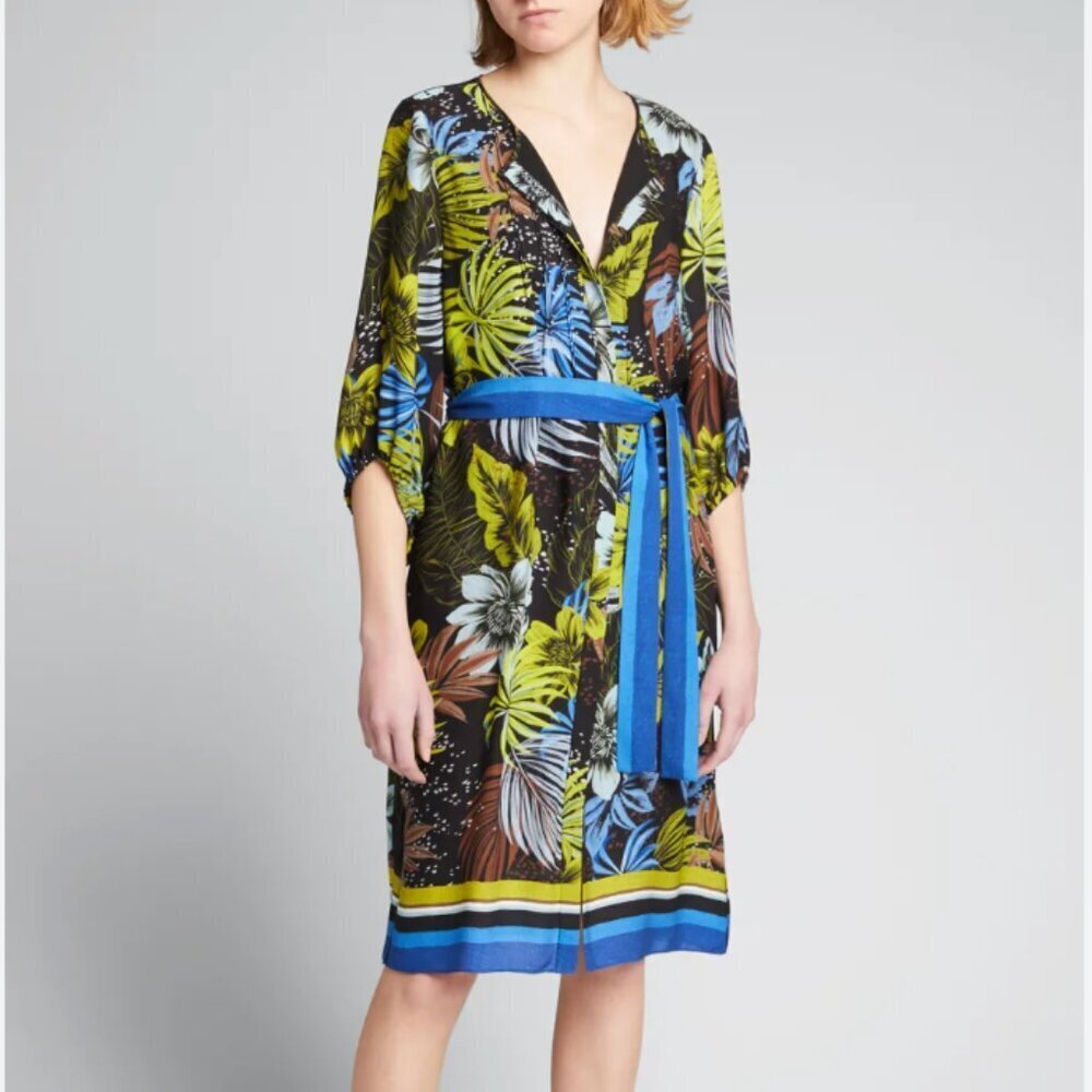 Kobi Halperin Celine Shirt Dress Button Down Pure Silk Floral Satin Black Medium